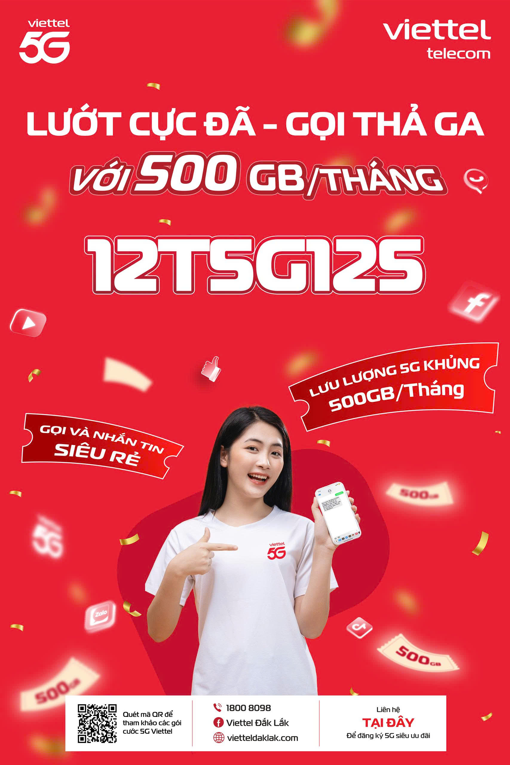Gói 12T5G125 Viettel  gọi thả ga, lướt cực đã với 500GB/tháng