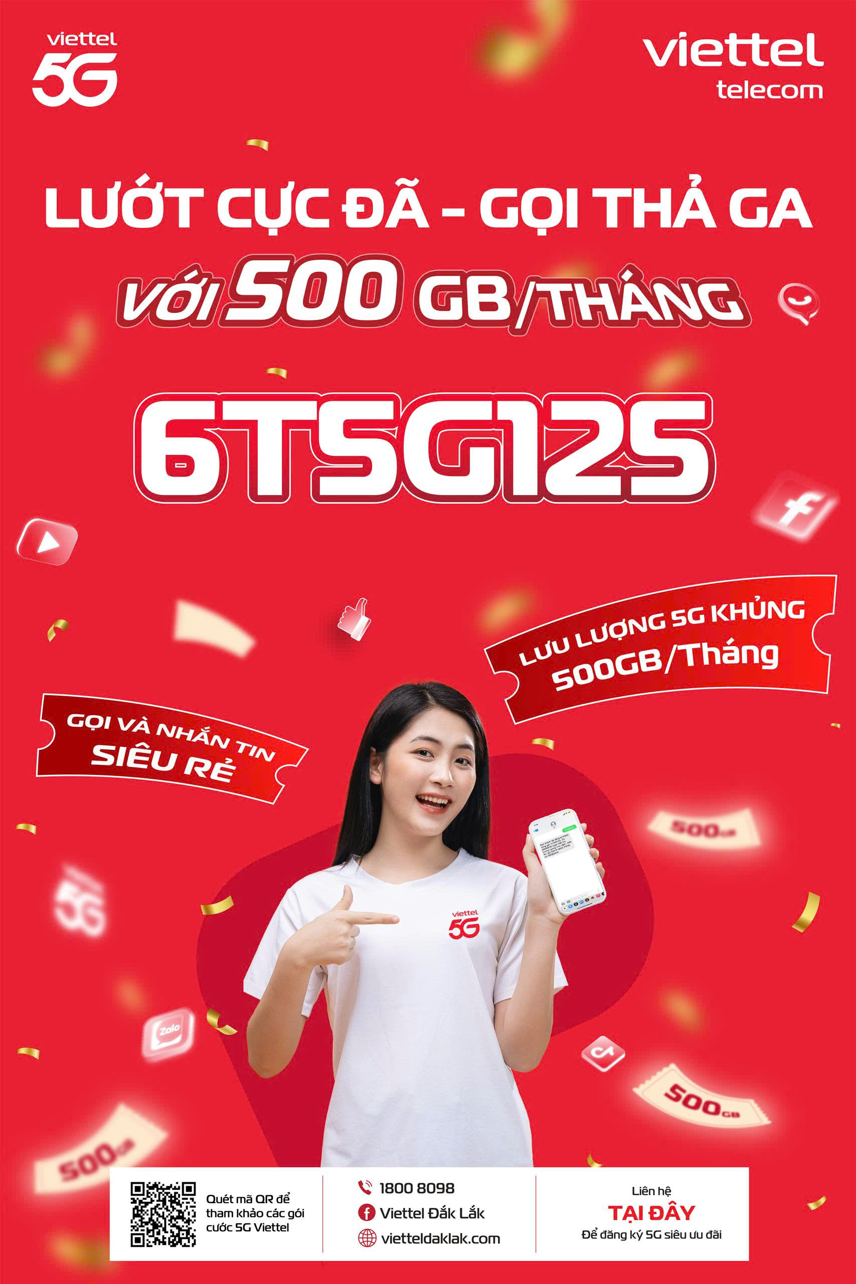 Gói 6T5G125 Viettel data khủng gọi rẻ cho khách hàng Đông Đắk Lắk